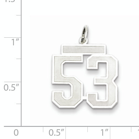 Sterling Silver Rhodium-plated Medium Satin Number 53 Charm