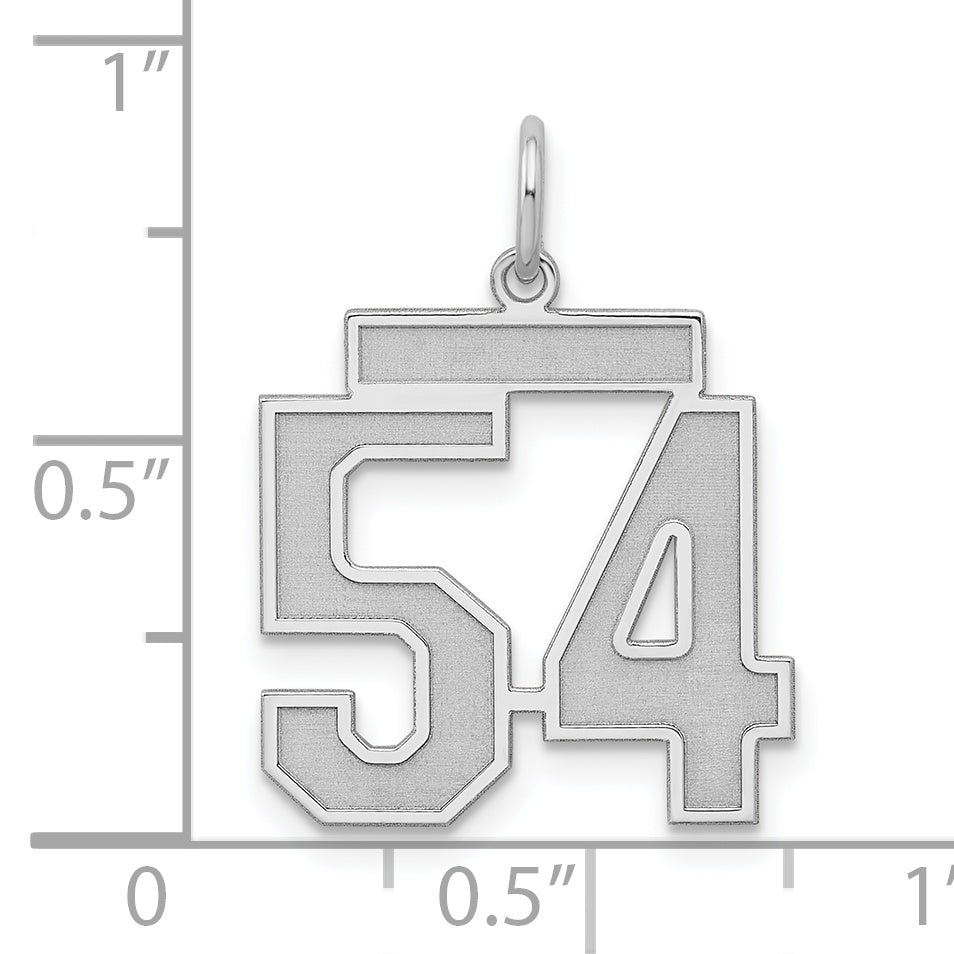 Sterling Silver Rhodium-plated Medium Satin Number 54 Charm