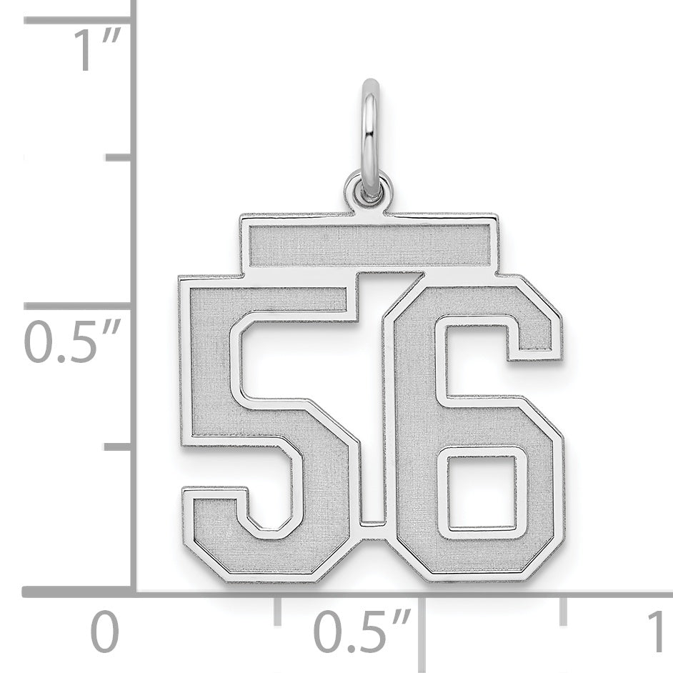 Sterling Silver Rhodium-plated Medium Satin Number 56 Charm