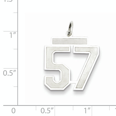 Sterling Silver Rhodium-plated Medium Satin Number 57 Charm