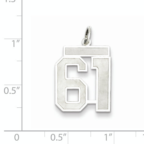 Sterling Silver Rhodium-plated Medium Satin Number 61 Charm