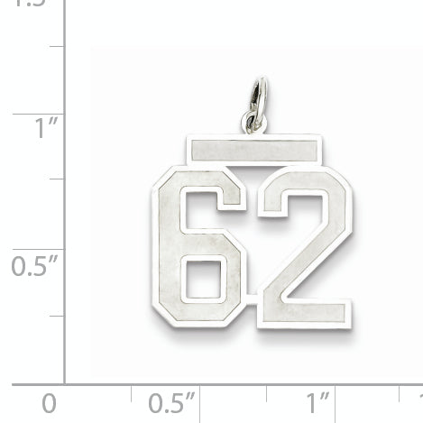 Sterling Silver Rhodium-plated Medium Satin Number 62 Charm Secondary image