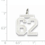 Sterling Silver Rhodium-plated Medium Satin Number 62 Charm