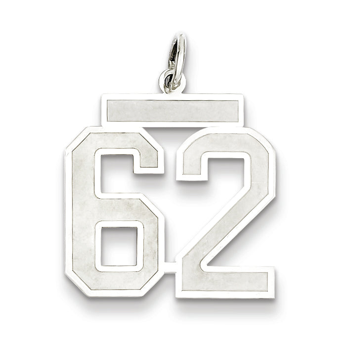 Sterling Silver/Rhodium-plated Satin Number 62 Charm