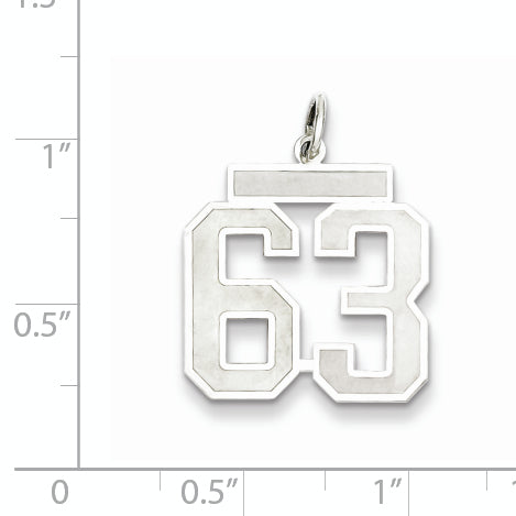 Sterling Silver Rhodium-plated Medium Satin Number 63 Charm