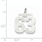 Sterling Silver Rhodium-plated Medium Satin Number 63 Charm