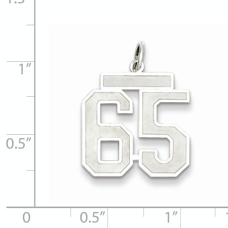 Sterling Silver Rhodium-plated Medium Satin Number 65 Charm