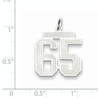 Sterling Silver Rhodium-plated Medium Satin Number 65 Charm