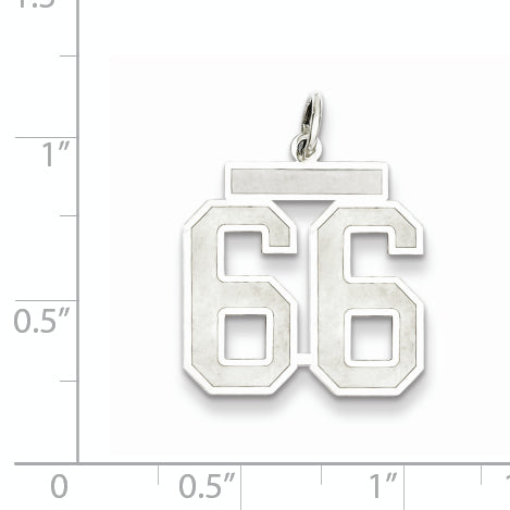 Sterling Silver Rhodium-plated Medium Satin Number 66 Charm Secondary image