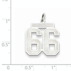 Sterling Silver Rhodium-plated Medium Satin Number 66 Charm