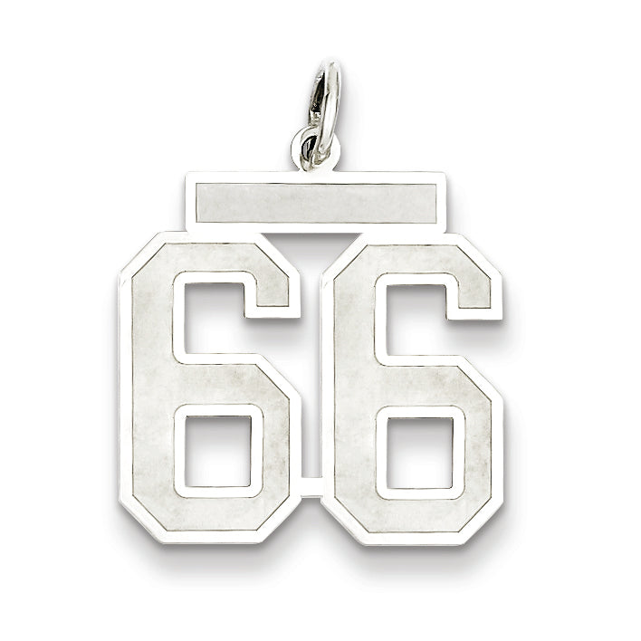 Sterling Silver/Rhodium-plated Satin Number 66 Charm