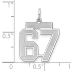 Sterling Silver Rhodium-plated Medium Satin Number 67 Charm