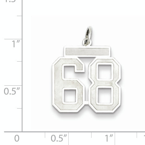 Sterling Silver Rhodium-plated Medium Satin Number 68 Charm