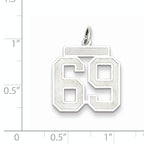 Sterling Silver Rhodium-plated Medium Satin Number 69 Charm