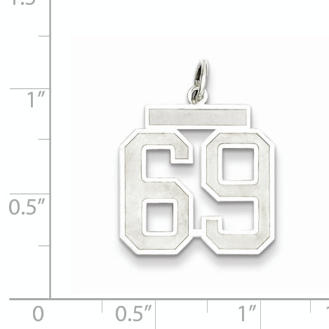 Sterling Silver Rhodium-plated Medium Satin Number 69 Charm