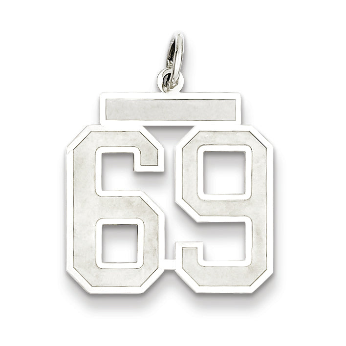 Sterling Silver/Rhodium-plated Satin Number 69 Charm