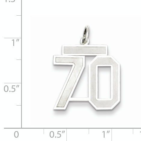 Sterling Silver Rhodium-plated Medium Satin Number 70 Charm