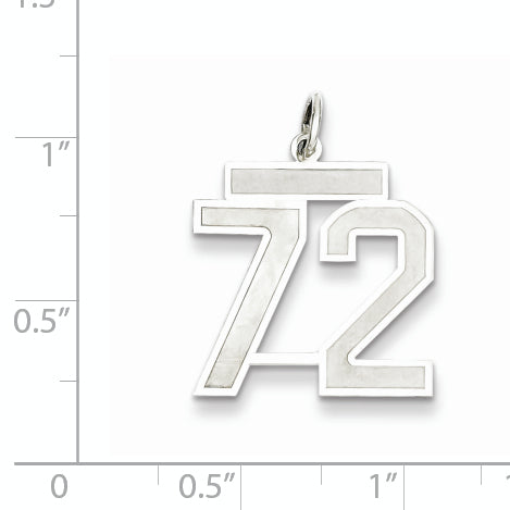 Sterling Silver Rhodium-plated Medium Satin Number 72 Charm