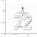 Sterling Silver Rhodium-plated Medium Satin Number 72 Charm