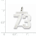 Sterling Silver Rhodium-plated Medium Satin Number 73 Charm