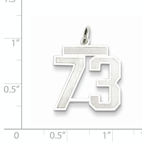 Sterling Silver Rhodium-plated Medium Satin Number 73 Charm