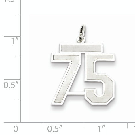 Sterling Silver Rhodium-plated Medium Satin Number 75 Charm Secondary image