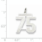 Sterling Silver Rhodium-plated Medium Satin Number 75 Charm
