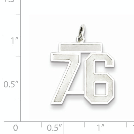Sterling Silver Rhodium-plated Medium Satin Number 76 Charm Secondary image