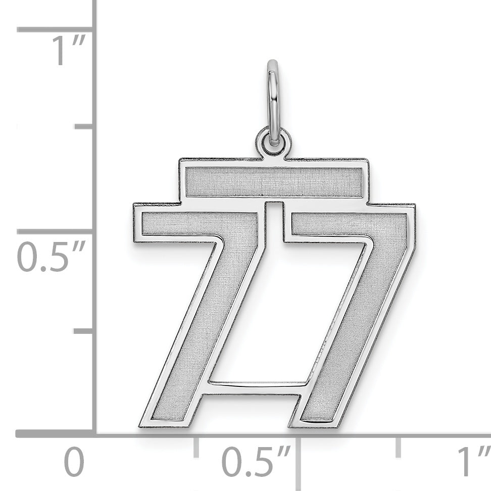 Sterling Silver Rhodium-plated Medium Satin Number 77 Charm