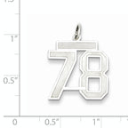 Sterling Silver Rhodium-plated Medium Satin Number 78 Charm