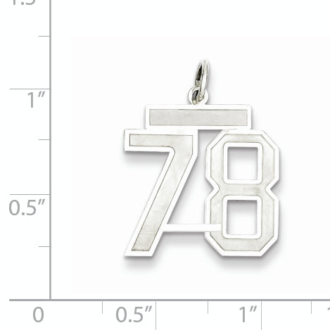 Sterling Silver Rhodium-plated Medium Satin Number 78 Charm