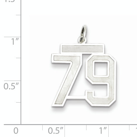 Sterling Silver Rhodium-plated Medium Satin Number 79 Charm