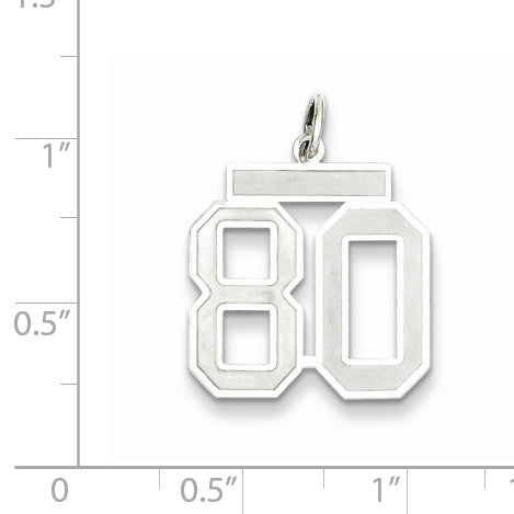 Sterling Silver Rhodium-plated Medium Satin Number 80 Charm