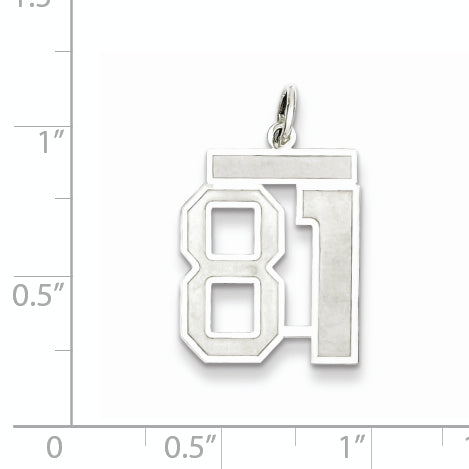 Sterling Silver Rhodium-plated Medium Satin Number 81 Charm
