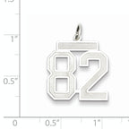 Sterling Silver Rhodium-plated Medium Satin Number 82 Charm