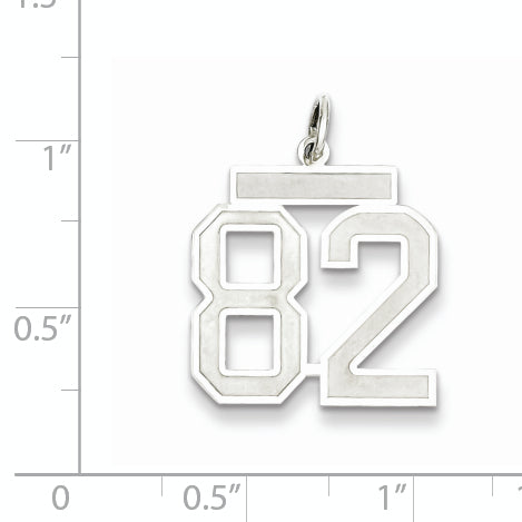 Sterling Silver Rhodium-plated Medium Satin Number 82 Charm