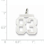 Sterling Silver Rhodium-plated Medium Satin Number 83 Charm