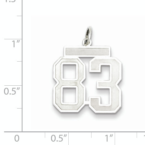 Sterling Silver Rhodium-plated Medium Satin Number 83 Charm