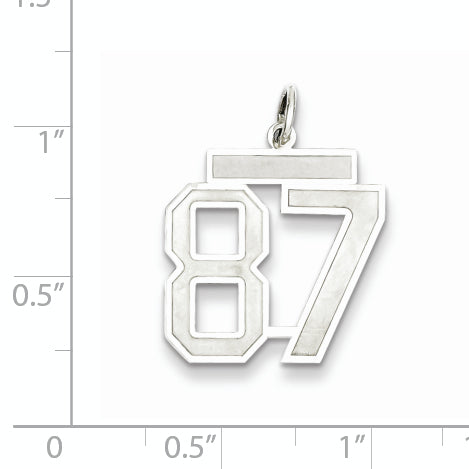 Sterling Silver Rhodium-plated Medium Satin Number 87 Charm Secondary image