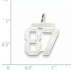 Sterling Silver Rhodium-plated Medium Satin Number 87 Charm