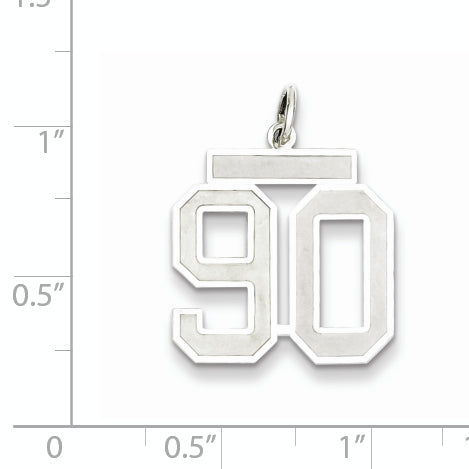 Sterling Silver Rhodium-plated Medium Satin Number 90 Charm Secondary image