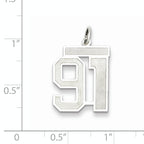 Sterling Silver Rhodium-plated Medium Satin Number 91 Charm