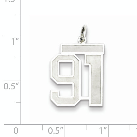 Sterling Silver Rhodium-plated Medium Satin Number 91 Charm