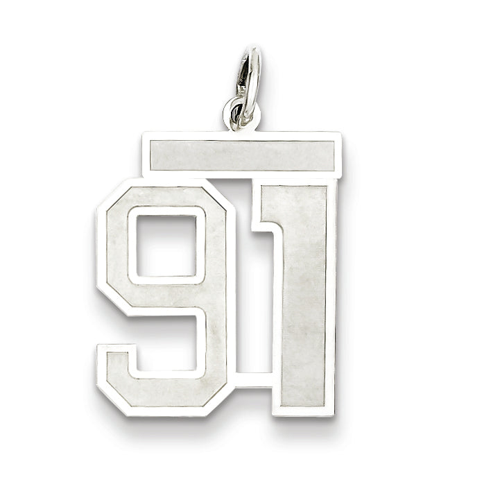 Sterling Silver/Rhodium-plated Satin Number 91 Charm