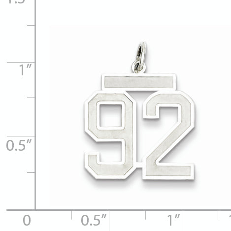 Sterling Silver Rhodium-plated Medium Satin Number 92 Charm Secondary image