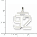 Sterling Silver Rhodium-plated Medium Satin Number 92 Charm