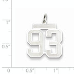 Sterling Silver Rhodium-plated Medium Satin Number 93 Charm