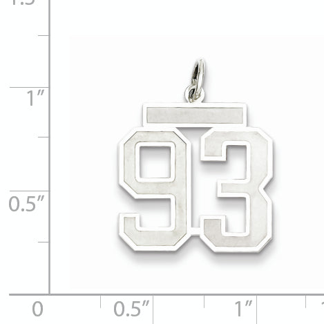 Sterling Silver Rhodium-plated Medium Satin Number 93 Charm