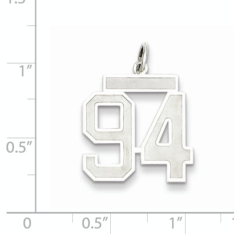 Sterling Silver Rhodium-plated Medium Satin Number 94 Charm