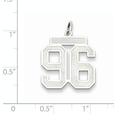 Sterling Silver Rhodium-plated Medium Satin Number 96 Charm Secondary image